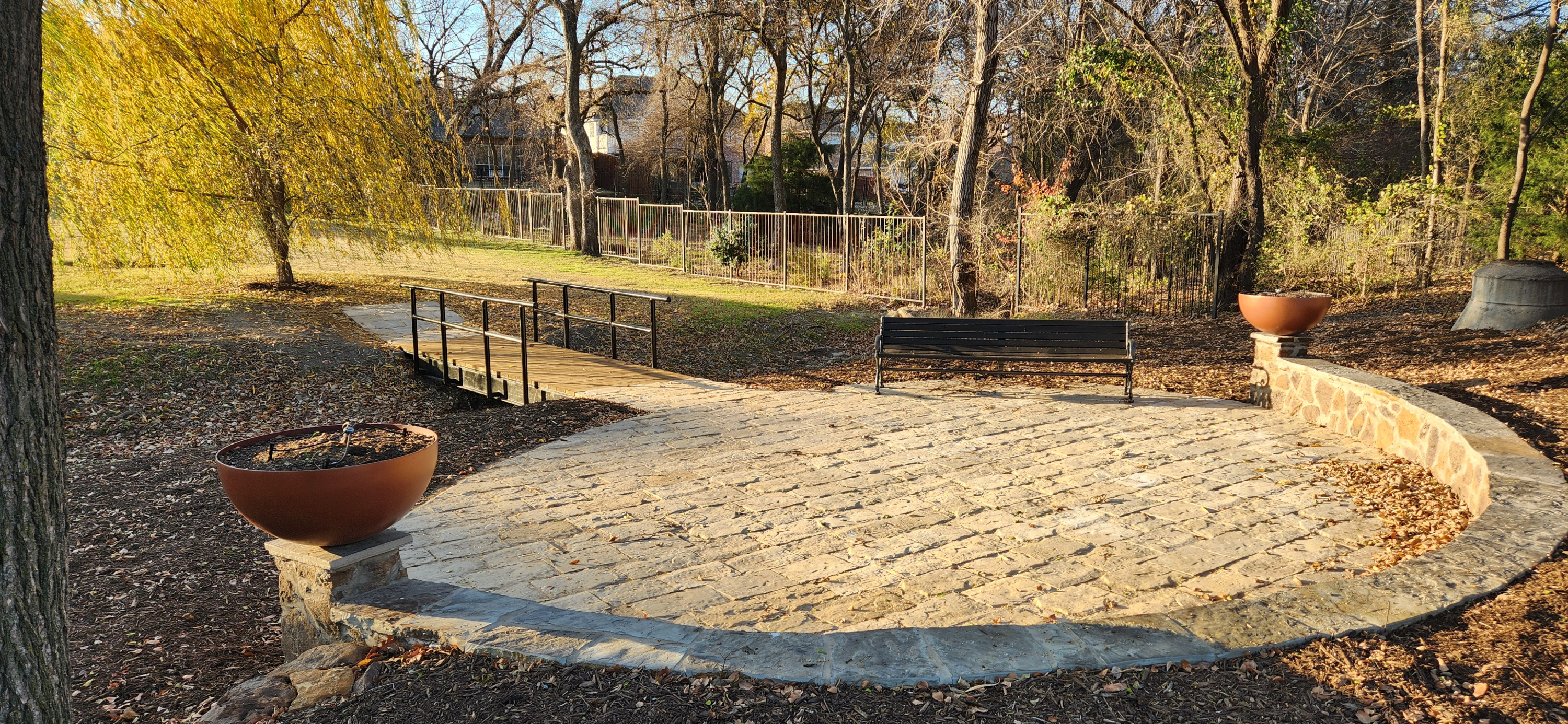 greenbelt trees bench path